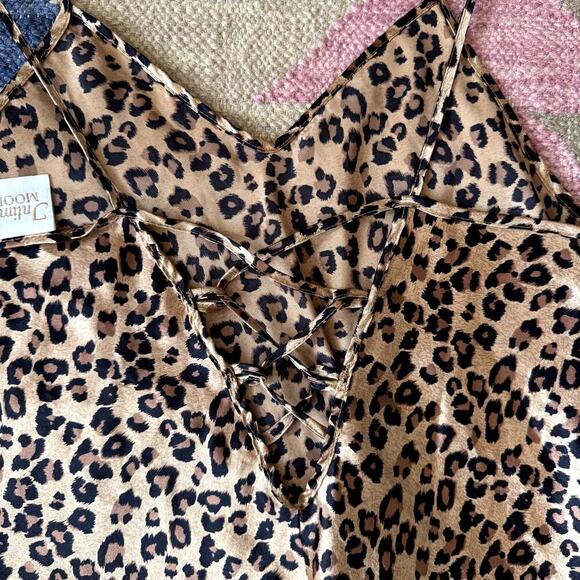 Satin Silky Leopard Slip Dress with V back Women's Size Medium Large - Picture 6 of 6